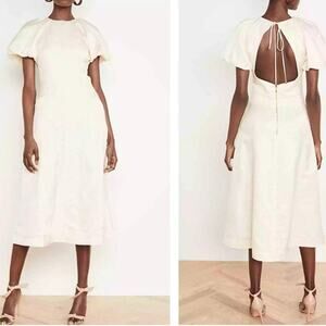 Rebecca Vallance Aimee Open Back Sateen Midi Dress In Ivory Size 2